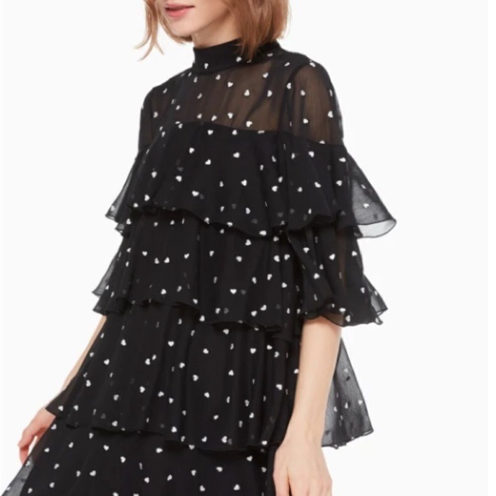 🖤🤍🖤Kate Spade New York Heartbeed Tiered Embroidered Heart Dress 2